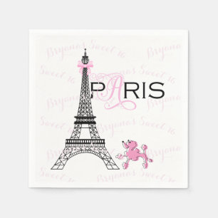 Pink Bow Eiffel Tower Paris France Poodle Party Napkin