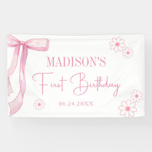 Pink Bow Elegant 1st Birthday Banner