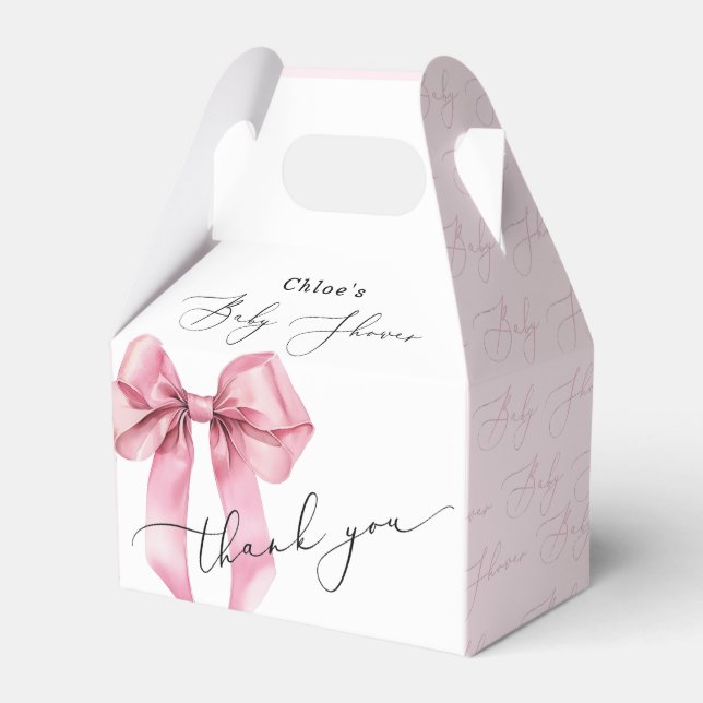 Pink  Bow Elegant Baby Shower Favour Box (Front Side)