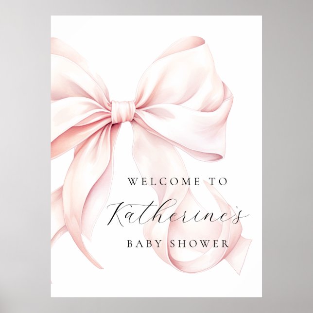 Pink Bow Elegant Baby Shower Welcome Poster (Front)
