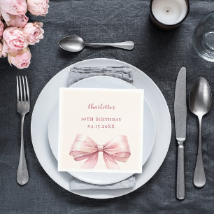 Pink bow elegant birthday luncheon napkin