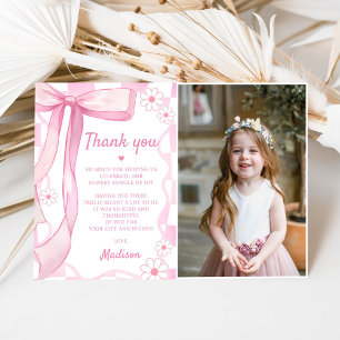 Pink Bow Elegant Birthday Thank You Card