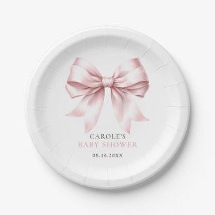 Pink Bow Elegant Blush Baby Girl Baby Shower Paper Plate
