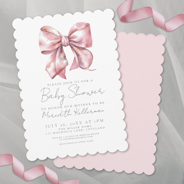 Pink Bow Elegant Coquette Girl Baby Shower Invitation (Pink Bow Elegant Coquette Girl Baby Shower Invitation)
