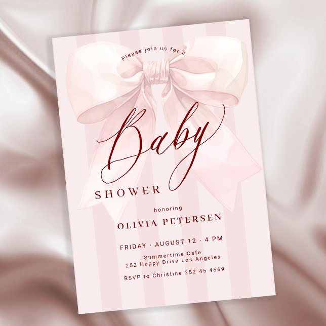 Pink bow elegant girl baby shower invitation (Creator Uploaded)