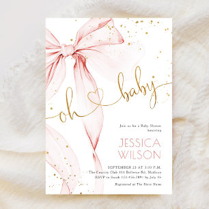 Pink Bow Elegant Girl Baby Shower Invitation