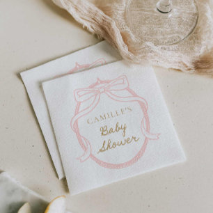 Pink Bow Elegant Girl Baby Shower Napkin