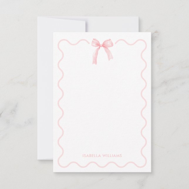 Pink Bow Elegant Girl Personalised Note Card (Front)