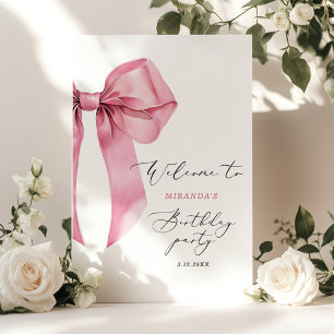 Pink Bow Elegant Girls Birthday Welcome Poster