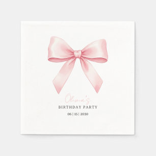 Pink Bow Elegant Minimalist Birthday Party Napkin