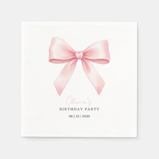 Pink Bow Elegant Minimalist Birthday Party Napkin