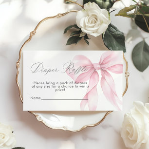 Pink Bow elegant minimalist Diaper raffle ticket Enclosure Card