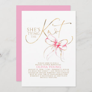 Pink Bow Elegant Modern Minimalist Bridal Shower Invitation