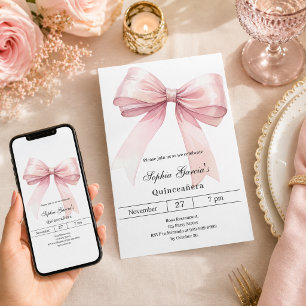 Pink bow elegant Quinceanera Invitation