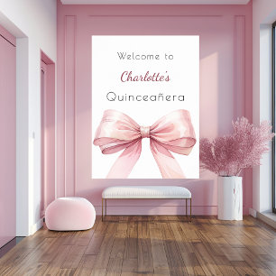 Pink bow elegant Quinceanera welcome Poster