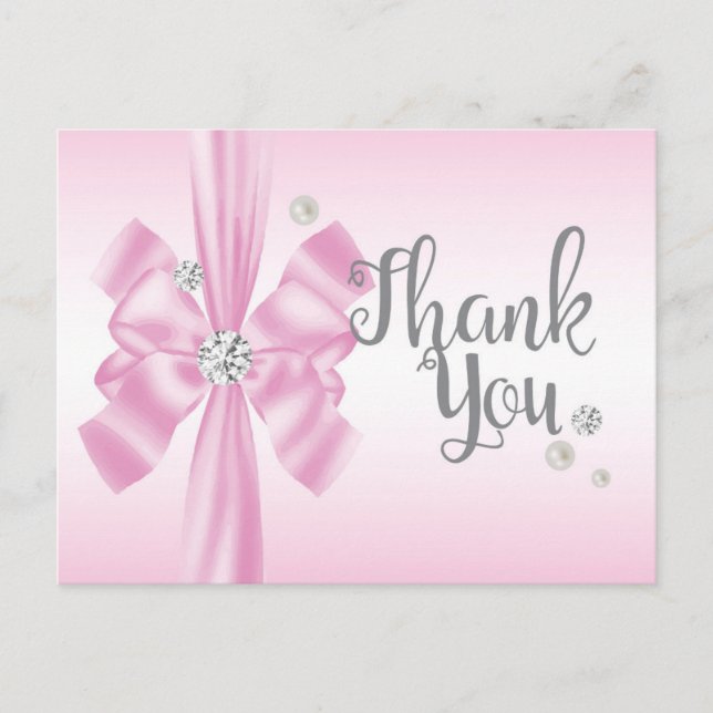 PINK bow elegant thank you card (Front)
