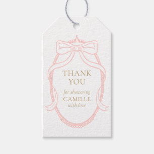 Pink Bow Elegant Thank you Girl Baby Shower Gift Tags