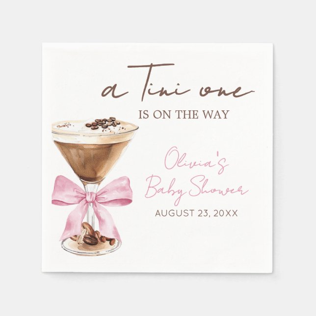 Pink Bow Espresso Martini Baby Shower Napkin (Front)
