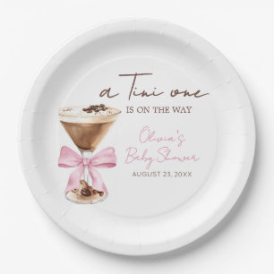 Pink Bow Espresso Martini Baby Shower Paper Plate