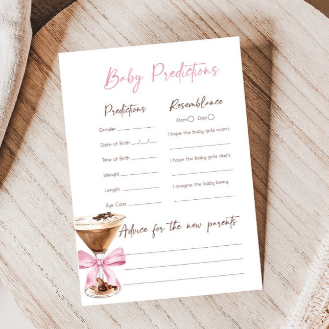 Pink Bow Espresso Martini Shower Predictions Game (Espresso Baby Shower Game)
