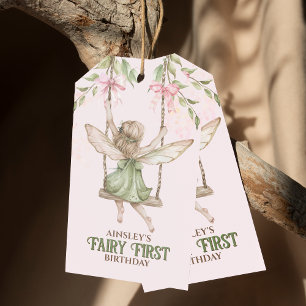 Pink Bow Fairy First 1st Birthday Personalised Gift Tags