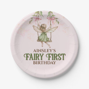 Pink Bow Fairy First 1st Birthday Personalised Paper Plate
