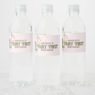 Pink Bow Fairy First 1st Birthday Personalised Water Bottle Label