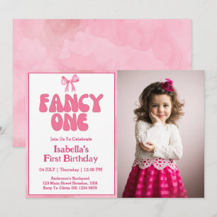 Pink Bow Fancy One Coquette Girl 1st Birthday  Invitation