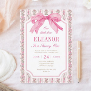 Pink Bow Fancy ONE Girl 1st Birthday Invitation