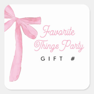 Pink Bow Favorite Things Party Gift Number Square Sticker