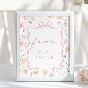 Pink Bow Favors Wildflower Baby shower Poster