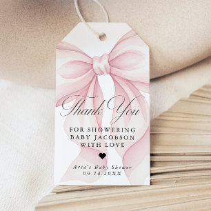 Pink Bow Favour Tag, Blush Coquette Bow Thank You Gift Tags