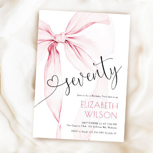 Pink Bow Feminine 70th Birthday Invitation