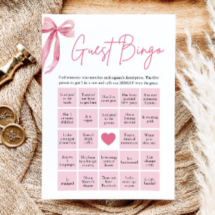 Pink Bow Find the Guest Bingo Bridal Shower Game Invitation
