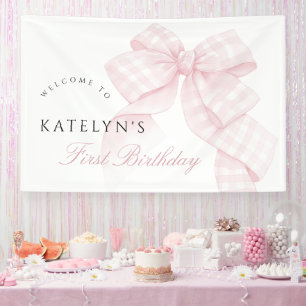 Pink Bow First Birthday Banner