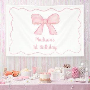 Pink Bow First Birthday Banner