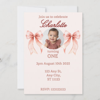 Pink Bow First Birthday! Invitation