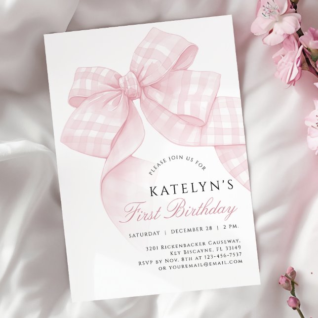 Pink Bow First Birthday Invitation (Creator Uploaded)