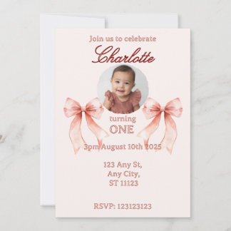 Pink Bow First Birthday! Invitation