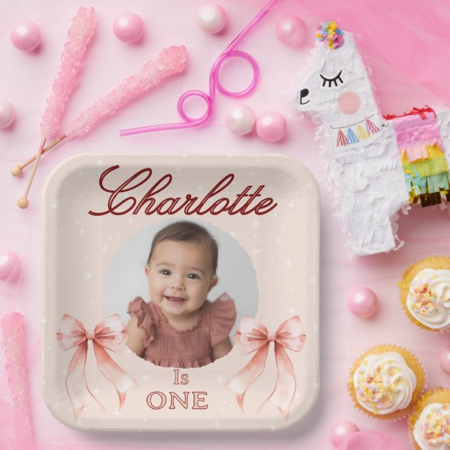 Pink Bow First Birthday! Paper Plate (Party)
