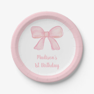 Pink Bow First Birthday Paper Plate