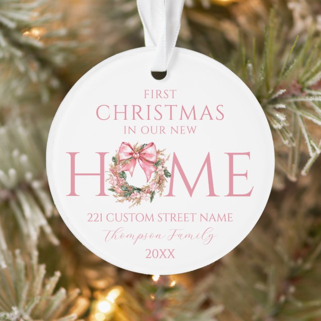 Pink Bow First Christmas In Our New Home Christmas Ornament (Tree)