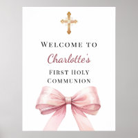 Pink bow First Holy Communion welcome