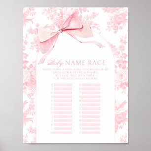 Pink Bow Floral Baby Girl Name Race Shower Game Poster