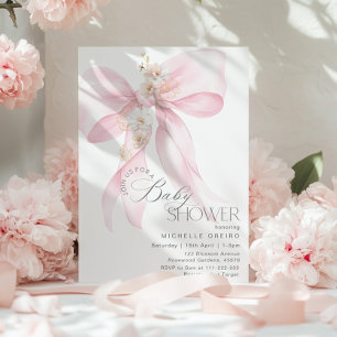Pink Bow Floral Baby girl Shower Invitation