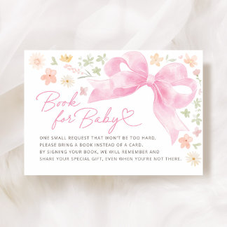 Pink Bow Floral Baby Shower Books for Baby Enclosure Card