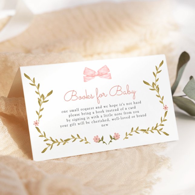 Pink Bow Floral Baby Shower Books for Baby Enclosure Card (Creator Uploaded)