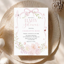Pink Bow Floral Baby Shower Invitation