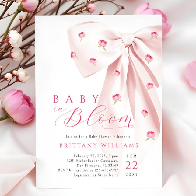 Pink Bow Floral Baby Shower Invitation (Creator Uploaded)