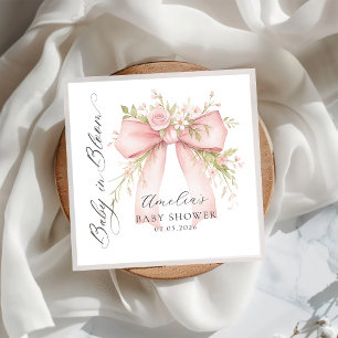 Pink Bow Floral Baby Shower Paper Napkin